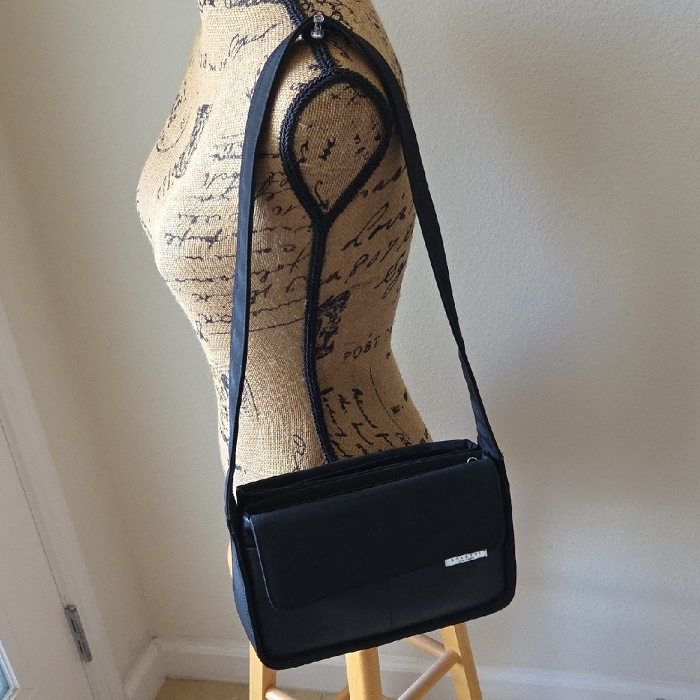 Rosetti Classic Black Shoulder Bag Leather & Nylon 10"x7"x 3" Minimalist Capsule